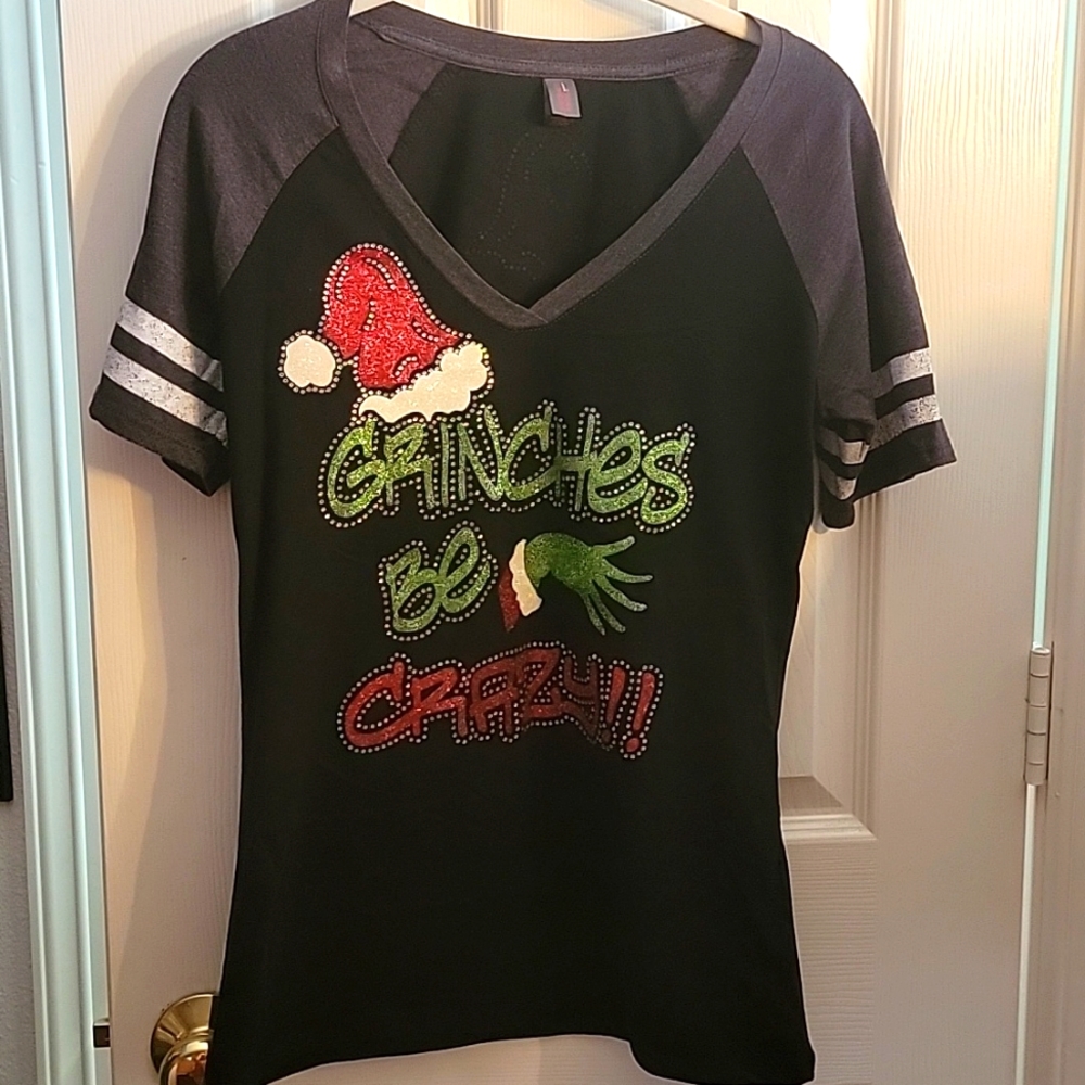 'Grinches Be Crazy' V-neck Short-sleeved Christmas at-T-Shirt